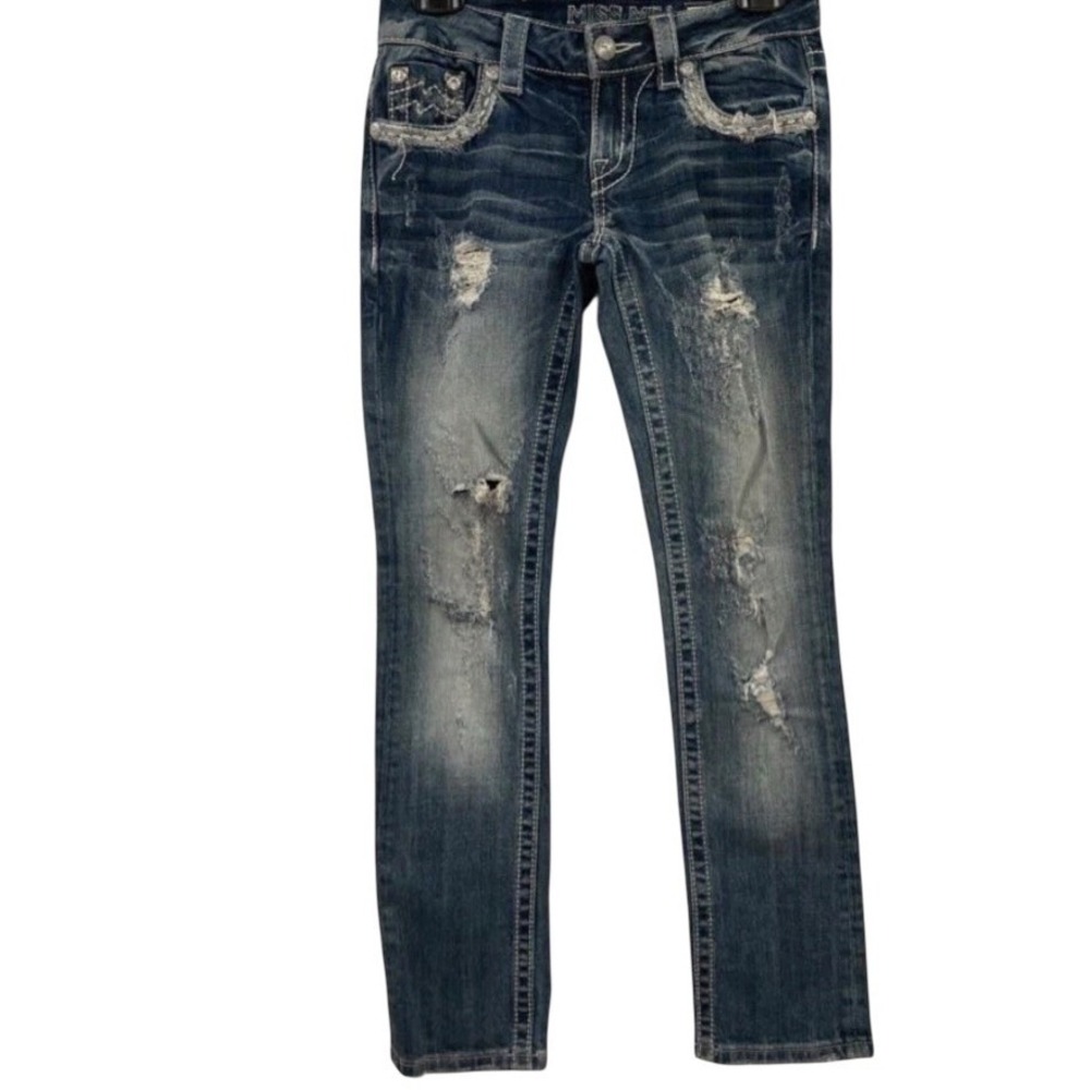 Miss Me Jeans Size 25 Distressed Bootcut Blue EmbellishedPockets Denim